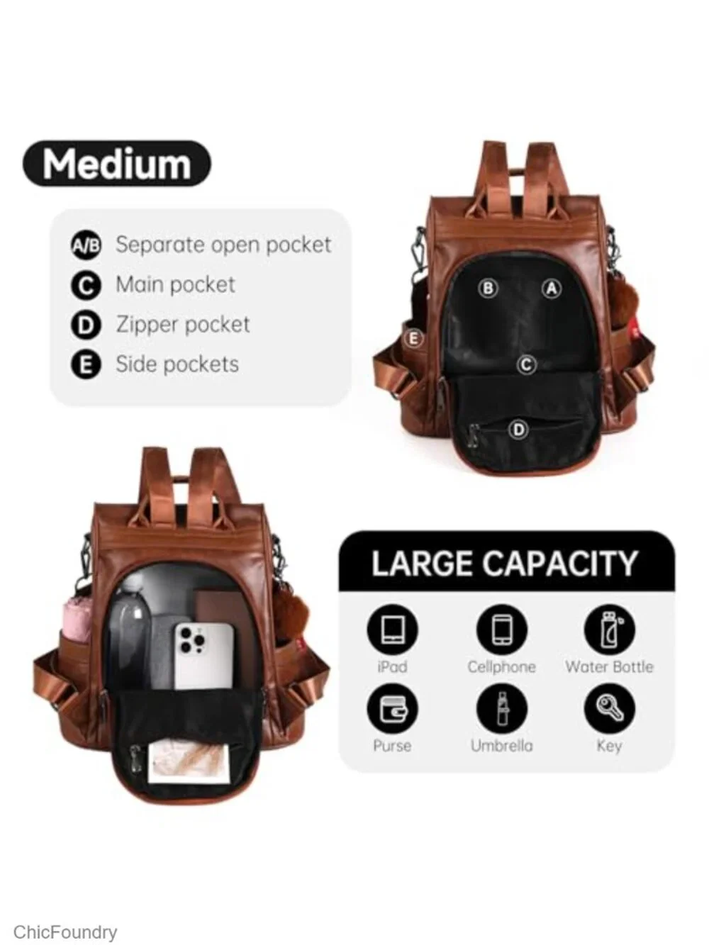 Vegan Leather Anti-Theft Backpack Purse 3-in-1 Handbag